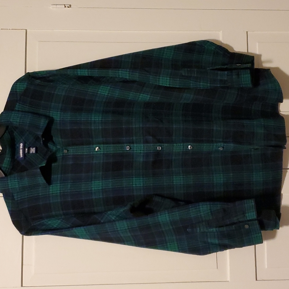 Lands End Womdns Flannel Green plaid